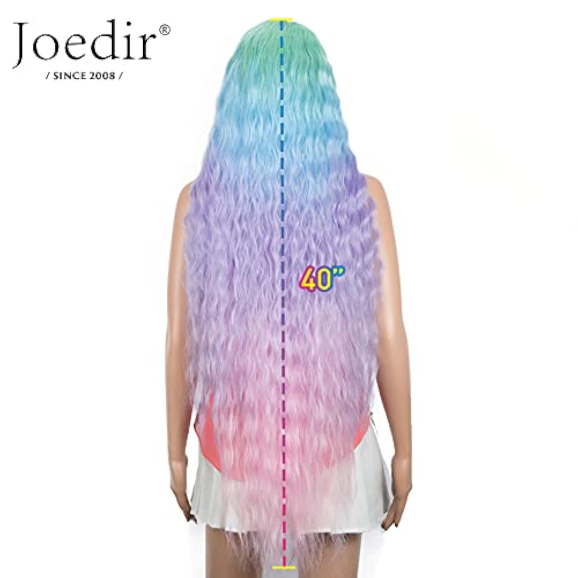 40" Super Long Rainbow Curly Synthetic Wig, Heat Resistant